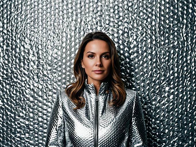 Face-Swapped Woman in Bubble Wrap Suit