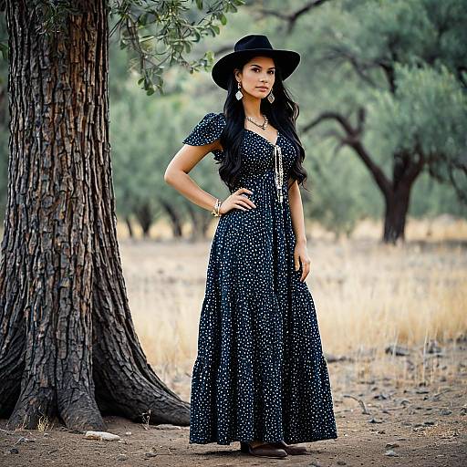 Woman in Stylish Western Dress Outdoors