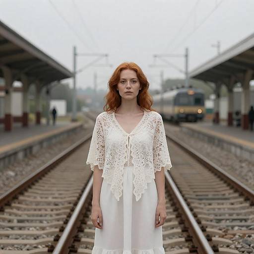 Red Haired Woman on Train Tracks