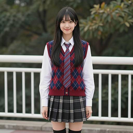 Japanese Woman in School Uniform Outdoors