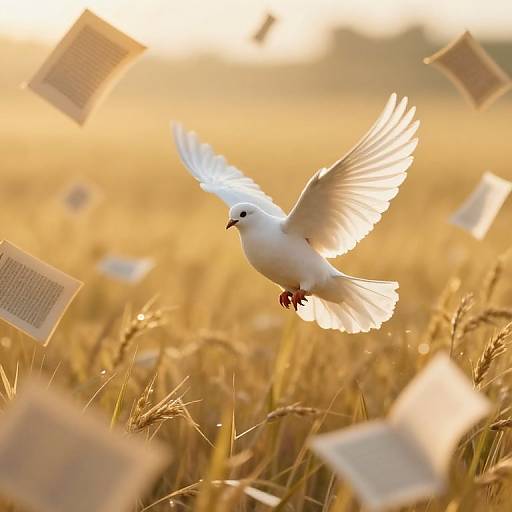 White Dove Soaring Over Golden Field