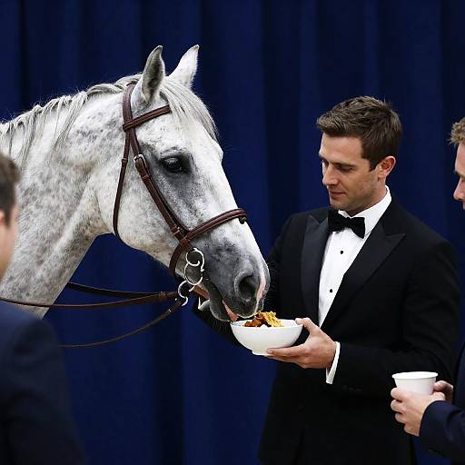 Elegant Man Feeding a Graceful Horse