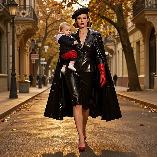 Elegant Woman in Autumnal Street Scene
