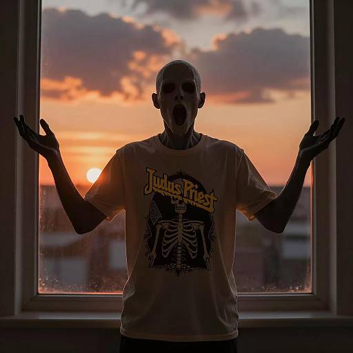 Spectral Figure Against Sunset Window