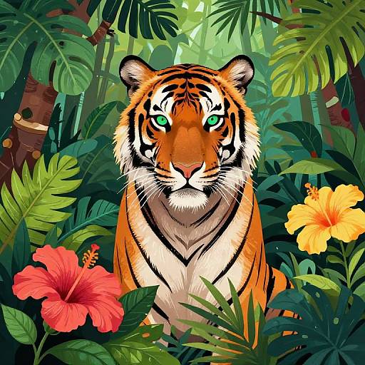 Vivid Tiger in Tropical Jungle
