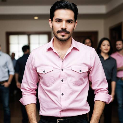 Man in Pink Dress Shirt at Indoor Gathering