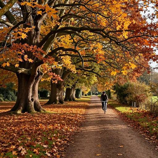 Autumn Forest Path with Vintage Cyclist