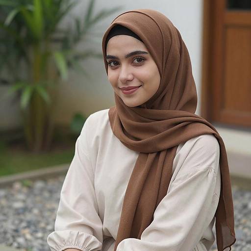 Smiling Woman in Brown Hijab