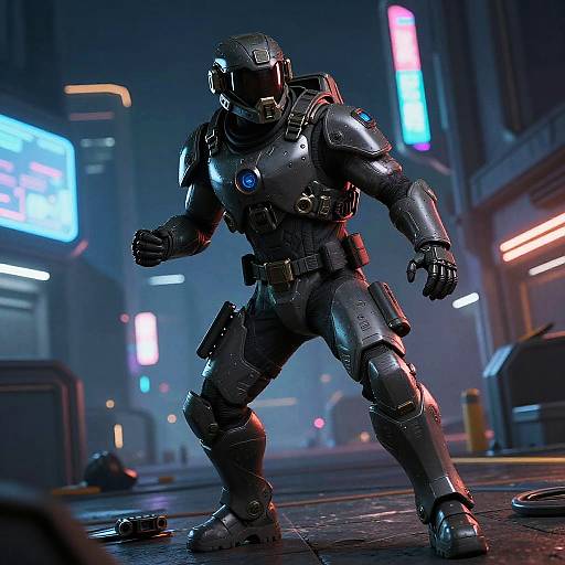 Futuristic Hazmat Soldier in Neon Battle
