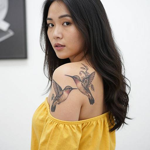Asian Woman with Hummingbird Tattoo