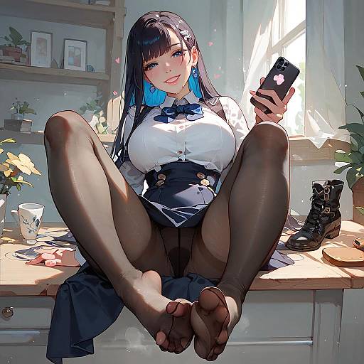 Vibrant Saleswoman in Nylon Elegance