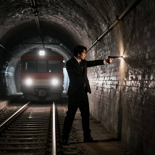 Mysterious Man in Tunnel with Gun