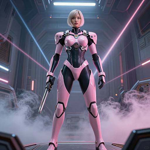 Futuristic Pink Mech Suit Woman