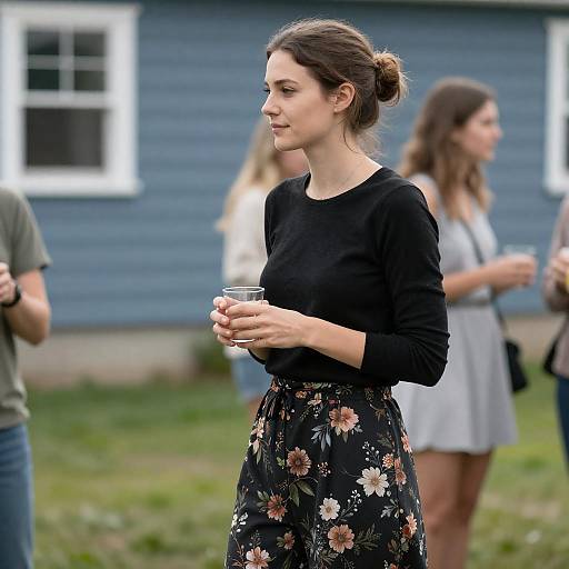 Woman in Floral Skirt by Blue House