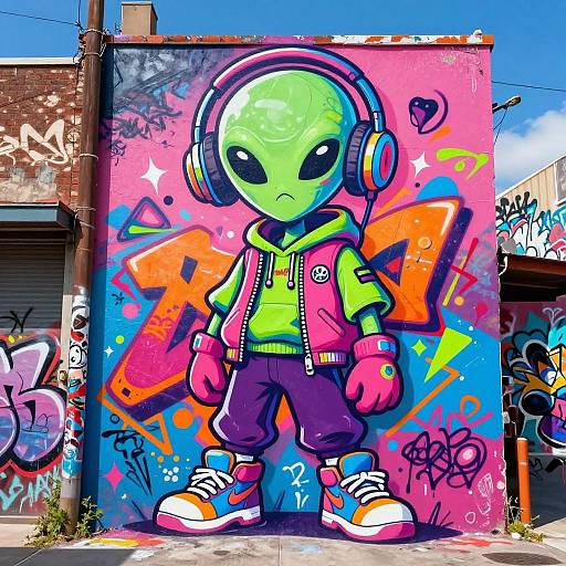 Funky Neon Alien Graffiti Art