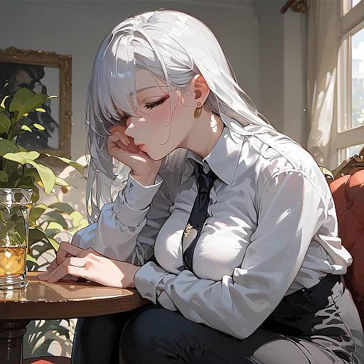 White-Haired Girl in Dim Bar