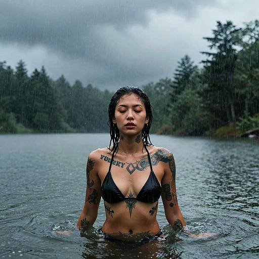 Tattooed Model in Stormy Lake Vogue