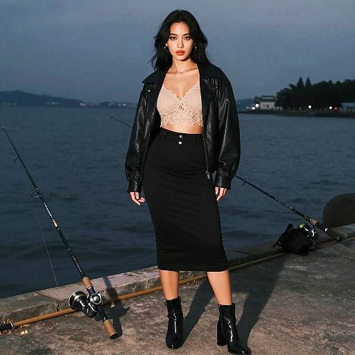 Confident Pear-Shaped Woman at Pier