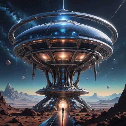 Gleaming Alien Spaceship in Cosmic Realm Gleaming Alien Spaceship in Cosmic Realm