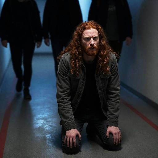 Mysterious Man in Dim Hallway Scene