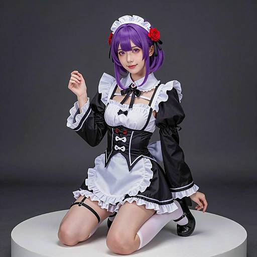 Chic French Maid: Purple-Haired Beauty