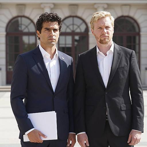 Two Men in Suits by Classic Architecture