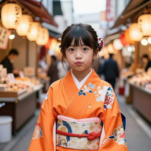 Vibrant Girl in Traditional Japanese Kimono