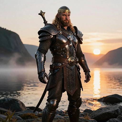 Futuristic Viking Warrior at Fjord