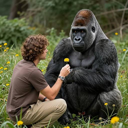 Man and Gorilla in Serene Encounter