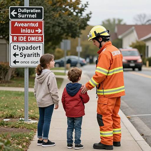 First Responder Guiding Family Evacuation