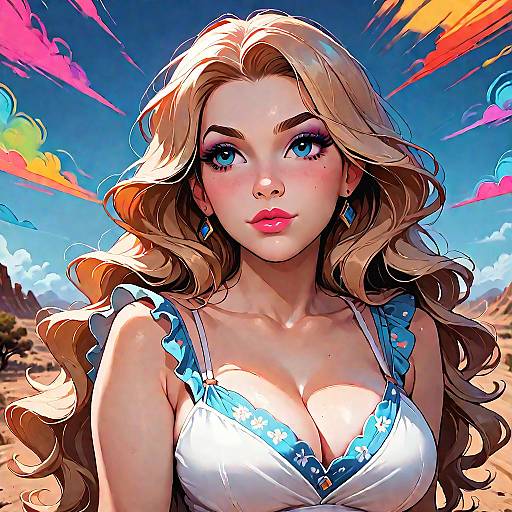 Blonde Woman in Colorful Dress in Desert