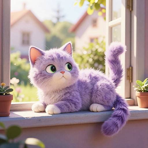 Watercolor Toon Lavender Cat Lounge