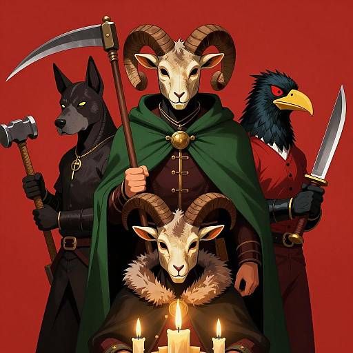 Intense Masked Figures with Sickle & Weapons