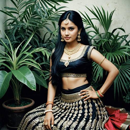 Indian Woman in Black Silk Lehenga Choli