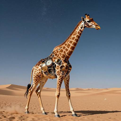 Clockwork Giraffe in Surreal Desert