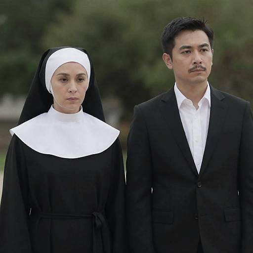 Contemplative Duo: Man and Nun Portrait