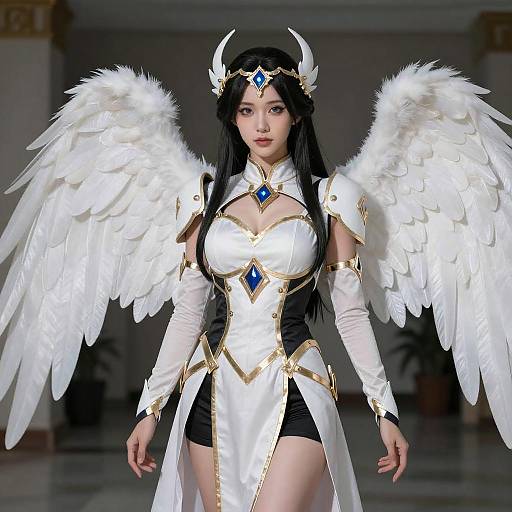 Woman in Angelic Warrior Cosplay Costume