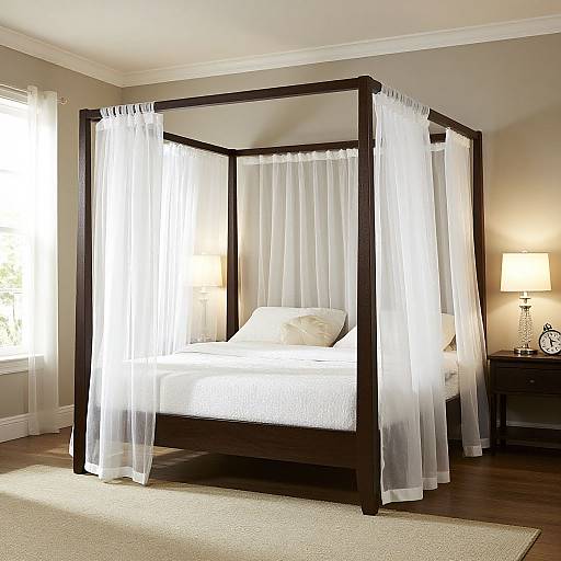 Elegant Wooden Canopy Bed Setup