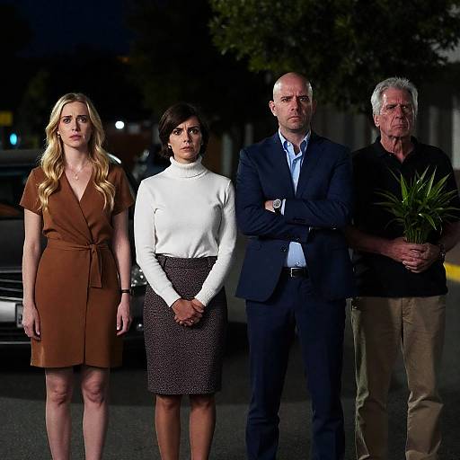 Intense Nighttime Group Portrait on Street
