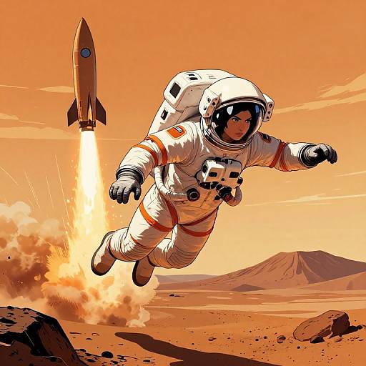 Female Astronaut Skydiving on Mars