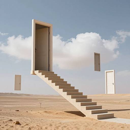 Surreal Desert Staircase to Floating Doorways