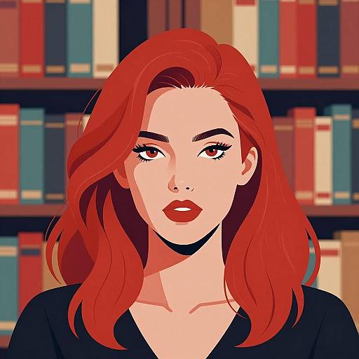 Vibrant Woman in a Colorful Library