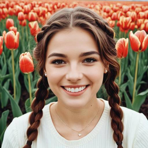Joyful Young Woman in Tulip Field