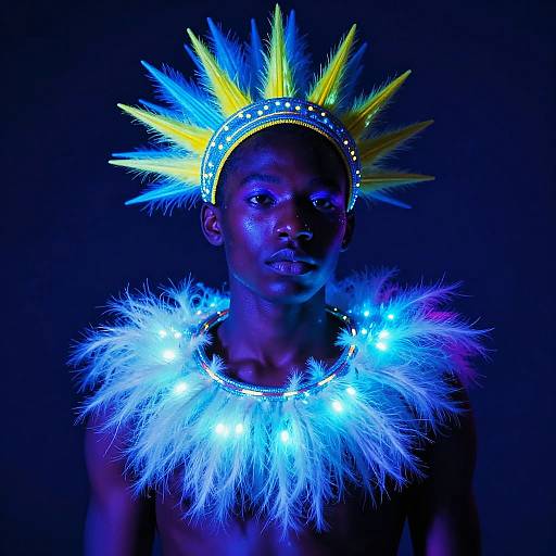 Neon Cosmic Portrait with Spiked Headdress
