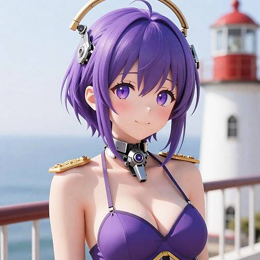 Enigmatic Purple-Haired Admiral on Balcony