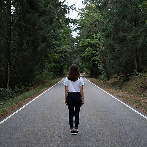 Woman Standing on Forest Road