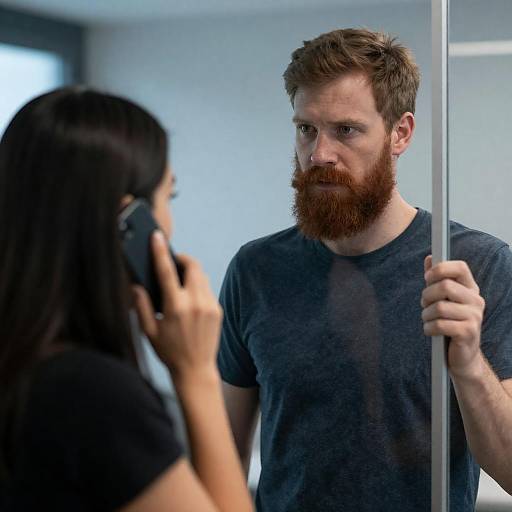 Man with Red Beard Behind Glass Partition