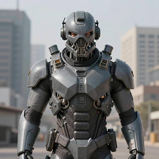 Cybernetic Soldier in Urban Daylight