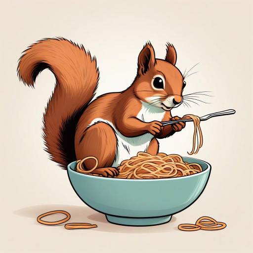 Vintage Cartoon Squirrel Enjoying Spaghetti