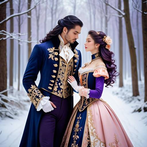 Romantic Baroque Couple in Winter Wonderland